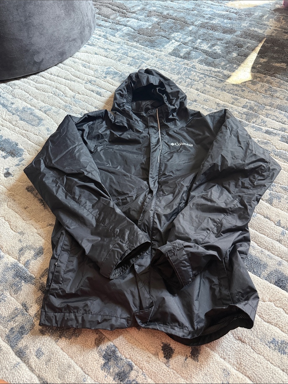 Columbia Kids Black Hooded Rain Jacket